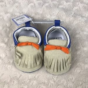 Cutie Pie Fringe Moccasins Size 2 Tan Blue Orange